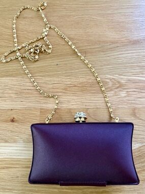 Carlo Fellini Brown Satin Evening Clutch with Gold Chain